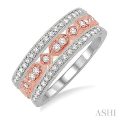 1/2 ctw Round Cut Diamond Triple Band Set in 14K White and Rose Gold