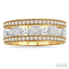 3/4 ctw Round Cut Diamond Triple Band Set in 14K Yellow and White Gold