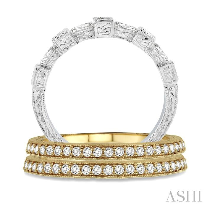 3/4 ctw Round Cut Diamond Triple Band Set in 14K Yellow and White Gold