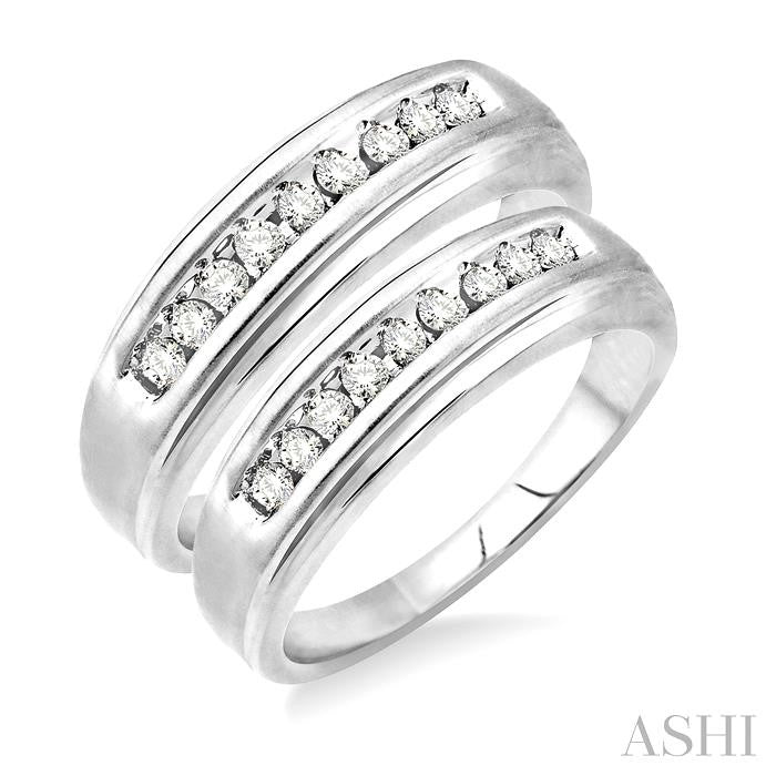 1/3 Ctw Round Cut Diamond Duos Ring Set in 14K White Gold