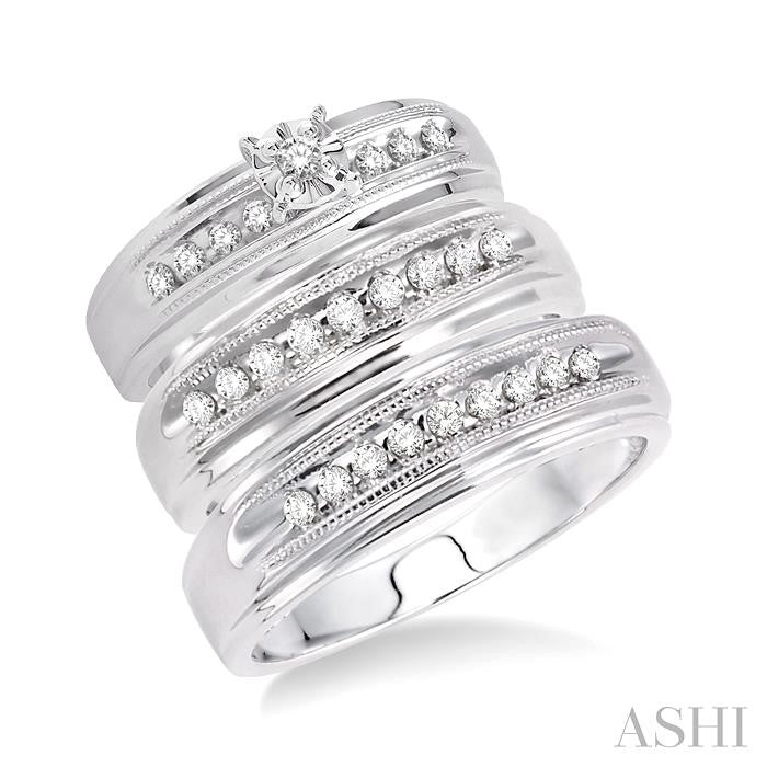 3/8 ctw Round Cut Trio Wedding Set in 14K White Gold