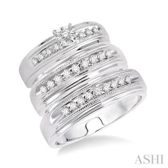 3/8 ctw Round Cut Trio Wedding Set in 14K White Gold