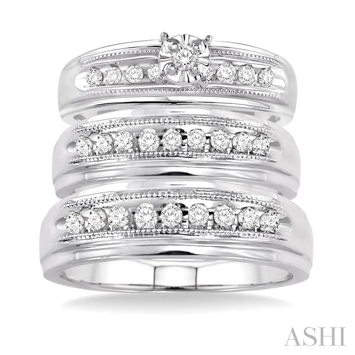 3/8 Ctw Round Cut Trio Wedding Set in 14K White Gold