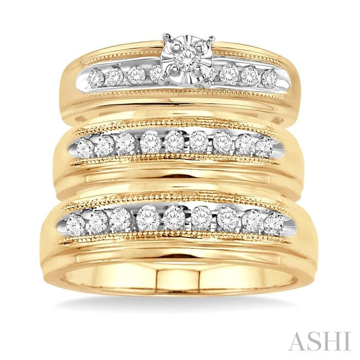 3/8 ctw Round Cut Trio Wedding Set in 14K Yellow Gold