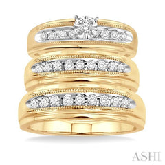 3/8 ctw Round Cut Trio Wedding Set in 14K Yellow Gold