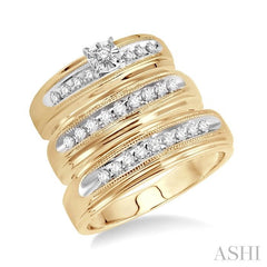 3/8 ctw Round Cut Trio Wedding Set in 10K Yellow Gold