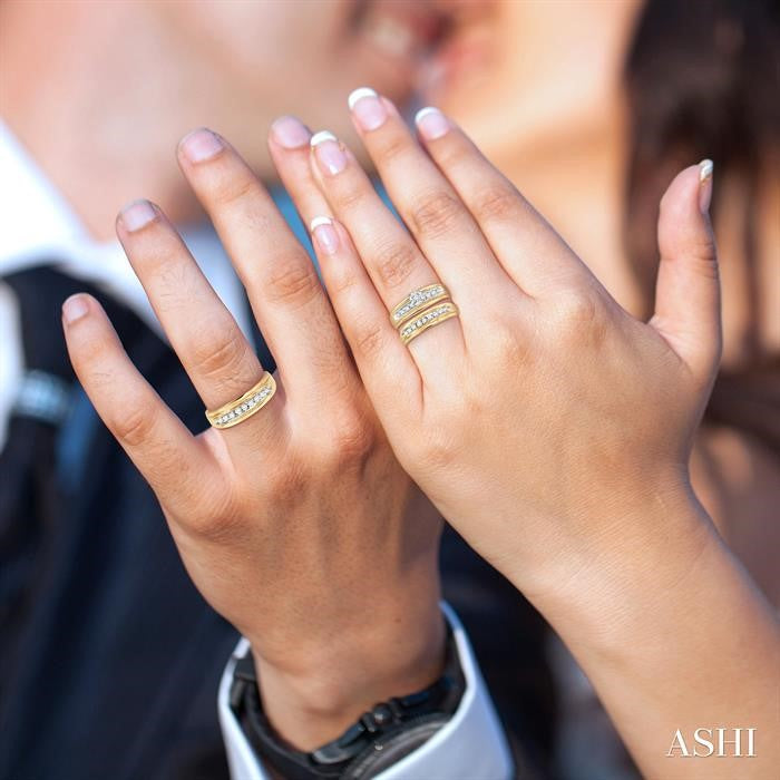 3/8 ctw Round Cut Trio Wedding Set in 10K Yellow Gold