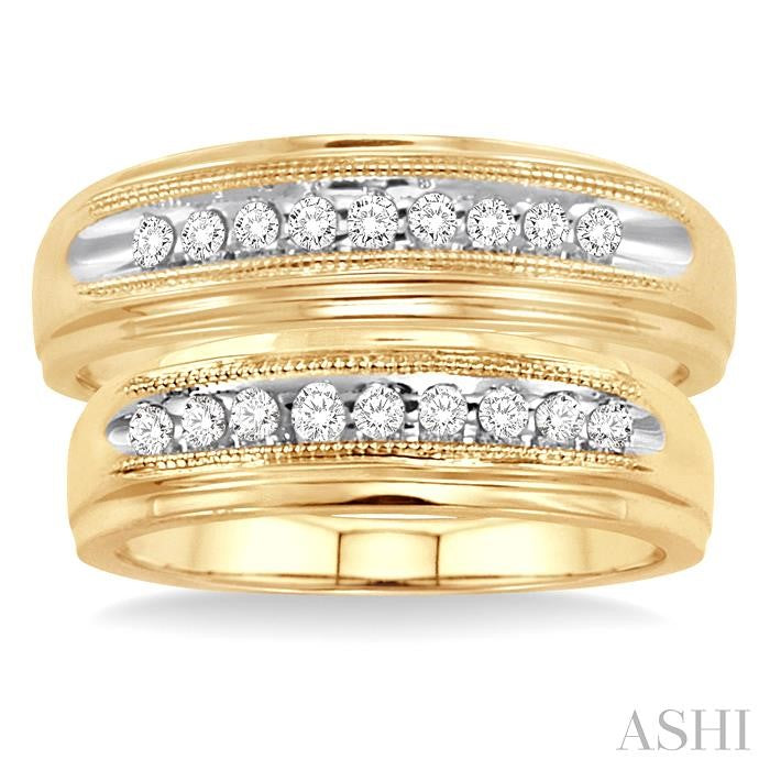 1/4 Ctw Round Cut Diamond Duos Ring Set in 14K Yellow Gold
