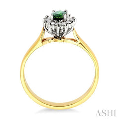6x4MM Oval Cut Emerald and 1/5 Ctw Round Cut Diamond Ring in 14K Yellow Gold
