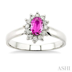 6x4MM Oval Cut Pink Sapphire and 1/5 Ctw Round Cut Diamond Ring in 14K White Gold