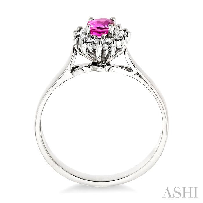6x4MM Oval Cut Pink Sapphire and 1/5 Ctw Round Cut Diamond Ring in 14K White Gold