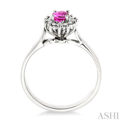 6x4MM Oval Cut Pink Sapphire and 1/5 Ctw Round Cut Diamond Ring in 14K White Gold