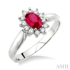 6x4MM Oval Cut Ruby and 1/5 Ctw Round Cut Diamond Ring in 14K White Gold