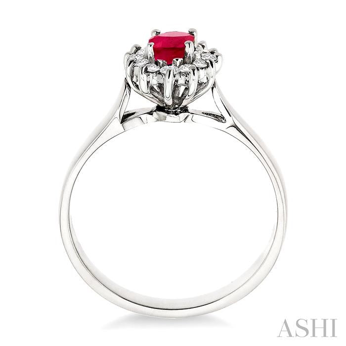 6x4MM Oval Cut Ruby and 1/5 Ctw Round Cut Diamond Ring in 14K White Gold