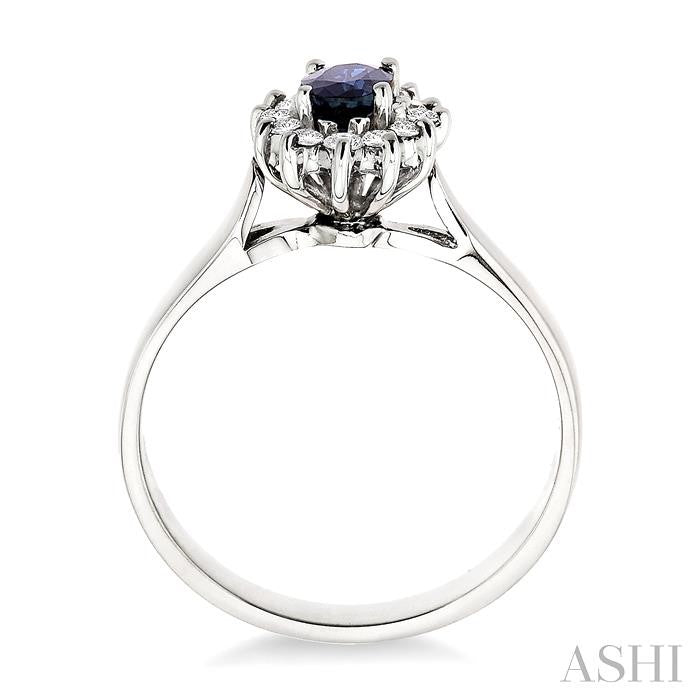 6x4MM Oval Cut Sapphire and 1/5 Ctw Round Cut Diamond Ring in 14K White Gold