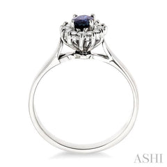 6x4MM Oval Cut Sapphire and 1/5 Ctw Round Cut Diamond Ring in 14K White Gold