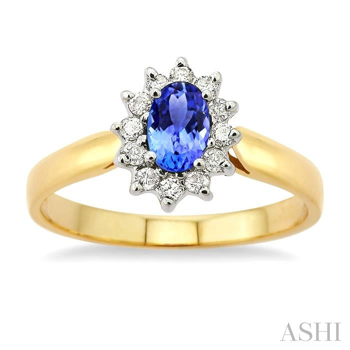 6x4MM Oval Cut Tanzanite and 1/5 Ctw Round Cut Diamond Ring in 14K Yellow Gold