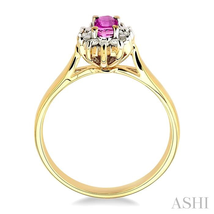 5x3mm Oval Cut Pink Sapphire and 1/10 Ctw Round Cut Diamond Ring in 14K Yellow Gold