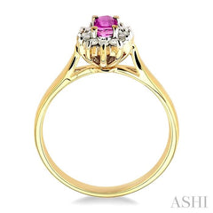 5x3mm Oval Cut Pink Sapphire and 1/10 Ctw Round Cut Diamond Ring in 14K Yellow Gold