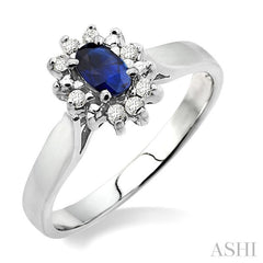 5x3mm Oval Cut Sapphire and 1/10 Ctw Round Cut Diamond Ring in 14K White Gold