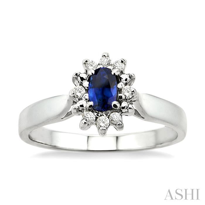 5x3mm Oval Cut Sapphire and 1/10 Ctw Round Cut Diamond Ring in 14K White Gold