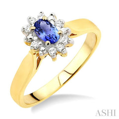 5x3mm Oval Cut Tanzanite and 1/10 Ctw Round Cut Diamond Ring in 14K Yellow Gold