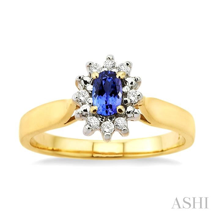 5x3mm Oval Cut Tanzanite and 1/10 Ctw Round Cut Diamond Ring in 14K Yellow Gold