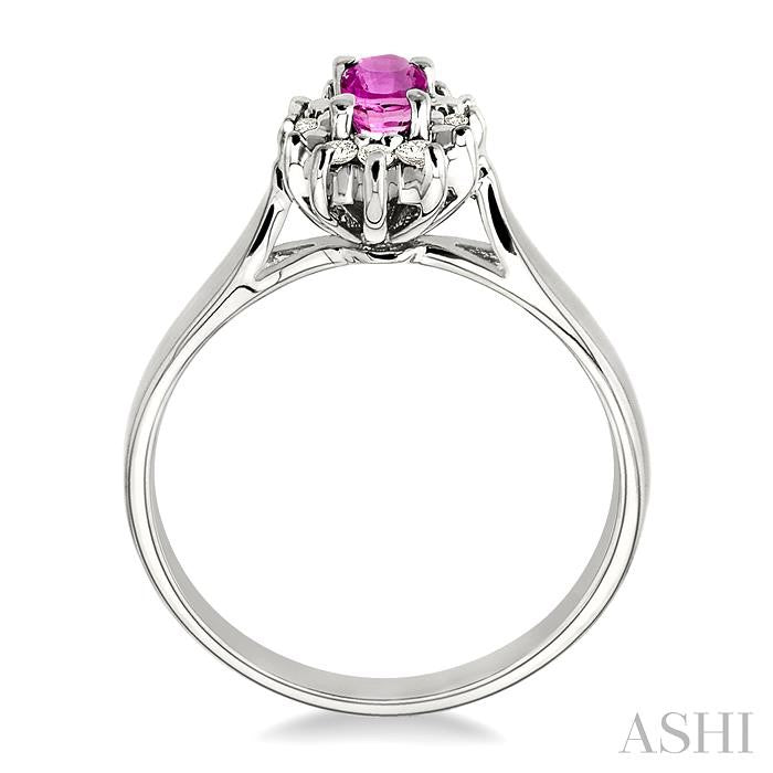 5x3mm Oval Cut Pink Sapphire and 1/10 Ctw Round Cut Diamond Ring in 10K White Gold