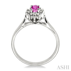 5x3mm Oval Cut Pink Sapphire and 1/10 Ctw Round Cut Diamond Ring in 10K White Gold
