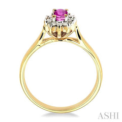 5x3mm Oval Cut Pink Sapphire and 1/10 Ctw Round Cut Diamond Ring in 10K Yellow Gold