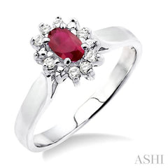 5x3mm Oval Cut Ruby and 1/10 Ctw Round Cut Diamond Ring in 10K White Gold