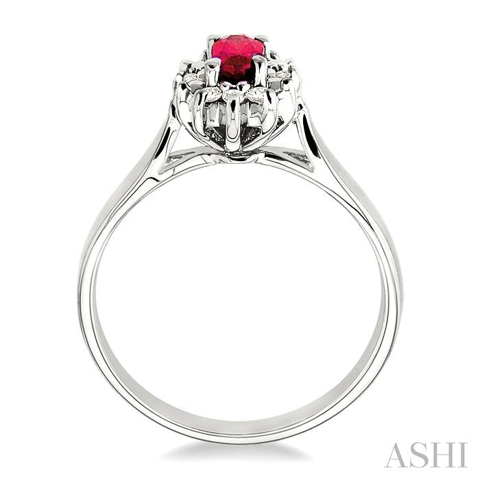 5x3mm Oval Cut Ruby and 1/10 Ctw Round Cut Diamond Ring in 10K White Gold