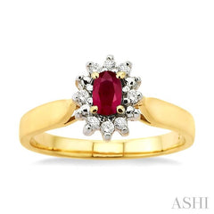 5x3mm Oval Cut Ruby and 1/10 Ctw Round Cut Diamond Ring in 10K Yellow Gold