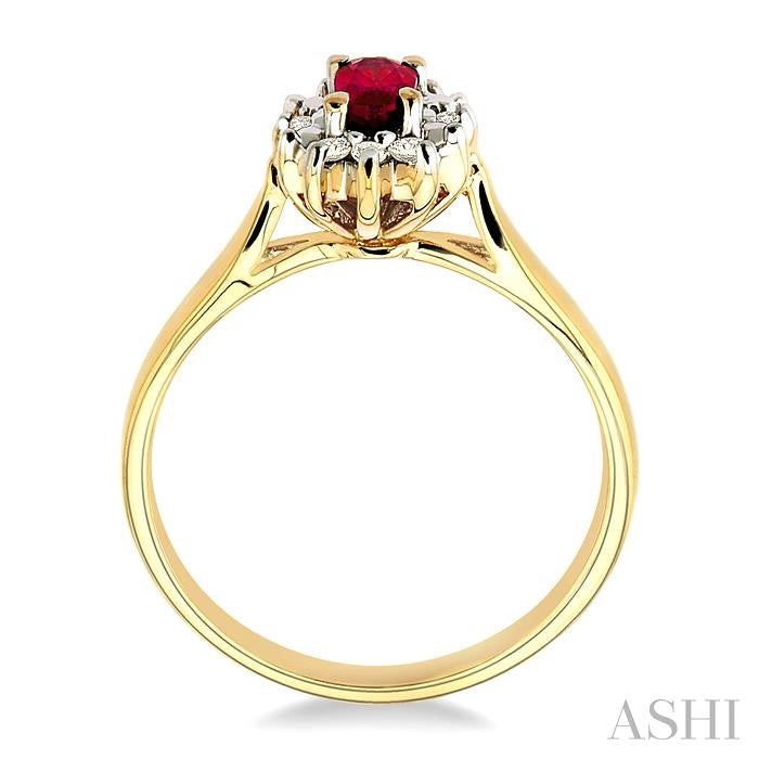 5x3mm Oval Cut Ruby and 1/10 Ctw Round Cut Diamond Ring in 10K Yellow Gold