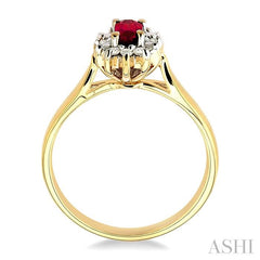 5x3mm Oval Cut Ruby and 1/10 Ctw Round Cut Diamond Ring in 10K Yellow Gold