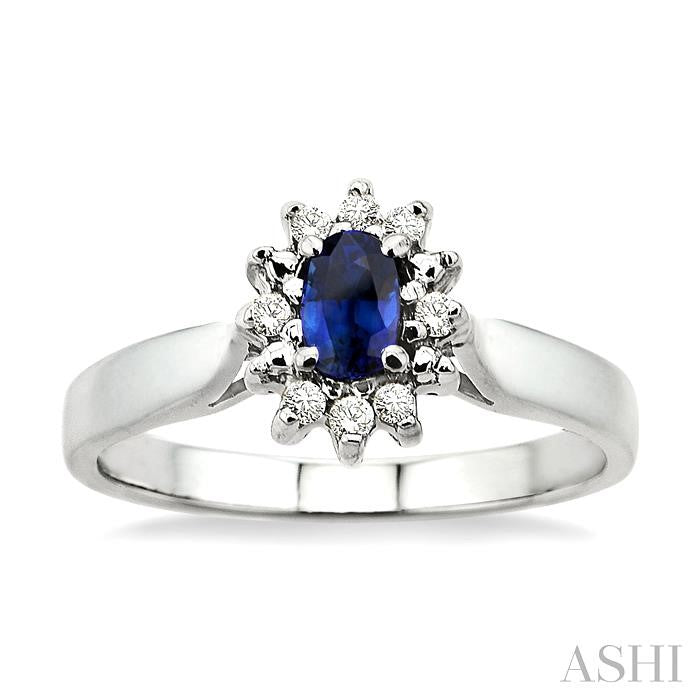 5x3mm Oval Cut Sapphire and 1/10 Ctw Round Cut Diamond Ring in 10K White Gold