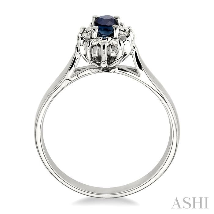 5x3mm Oval Cut Sapphire and 1/10 Ctw Round Cut Diamond Ring in 10K White Gold