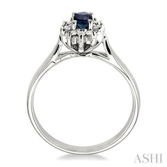 5x3mm Oval Cut Sapphire and 1/10 Ctw Round Cut Diamond Ring in 10K White Gold