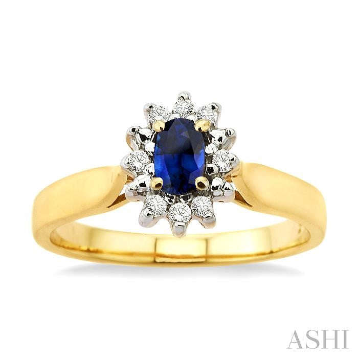 5x3mm Oval Cut Sapphire and 1/10 Ctw Round Cut Diamond Ring in 10K Yellow Gold