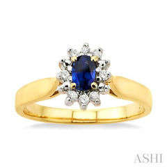 5x3mm Oval Cut Sapphire and 1/10 Ctw Round Cut Diamond Ring in 10K Yellow Gold