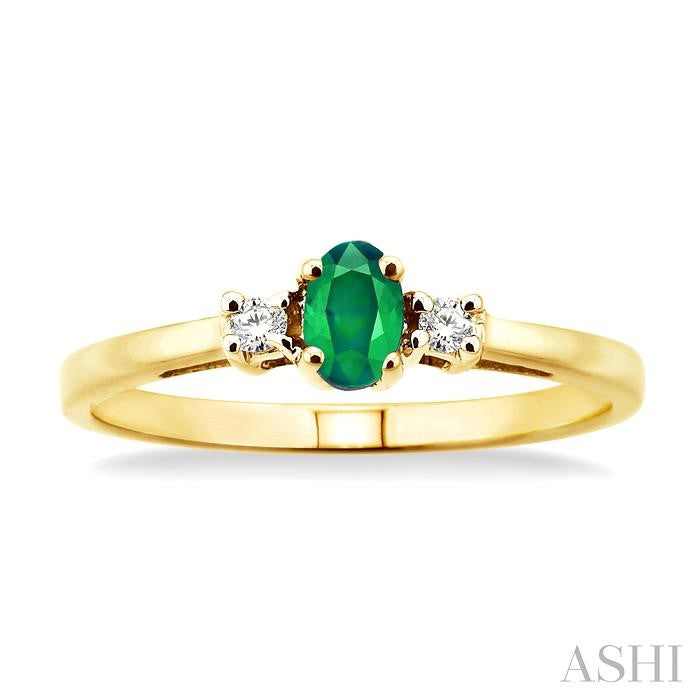 5x3 MM Oval Cut Emerald and 1/20 Ctw Round Cut Diamond Ring in 10K Yellow Gold