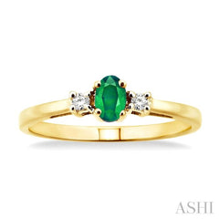 5x3 MM Oval Cut Emerald and 1/20 Ctw Round Cut Diamond Ring in 10K Yellow Gold