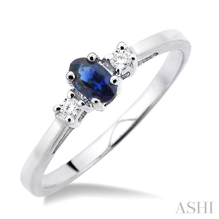 5x3 MM Oval Cut Sapphire and 1/20 Ctw Round Cut Diamond Ring in 10K White Gold
