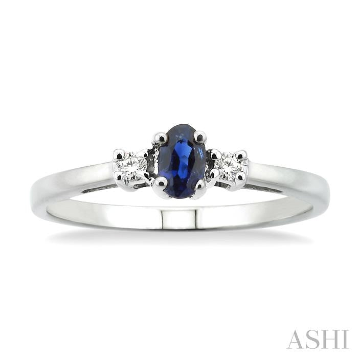 5x3 MM Oval Cut Sapphire and 1/20 Ctw Round Cut Diamond Ring in 10K White Gold