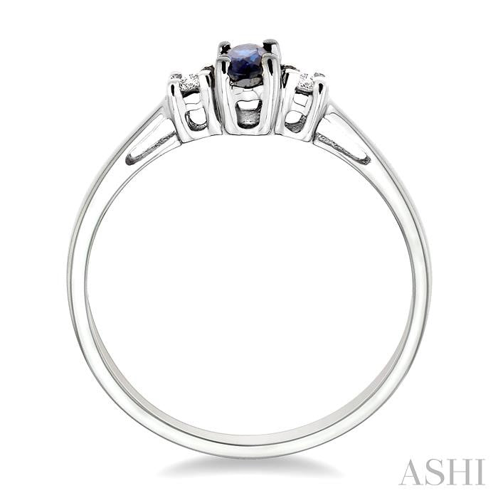 5x3 MM Oval Cut Sapphire and 1/20 Ctw Round Cut Diamond Ring in 10K White Gold