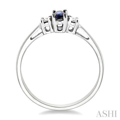 5x3 MM Oval Cut Sapphire and 1/20 Ctw Round Cut Diamond Ring in 10K White Gold