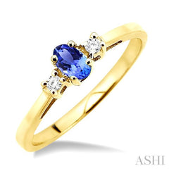 5x3mm Oval Cut Tanzanite and 1/20 Ctw Round Cut Diamond Ring in 10K Yellow Gold