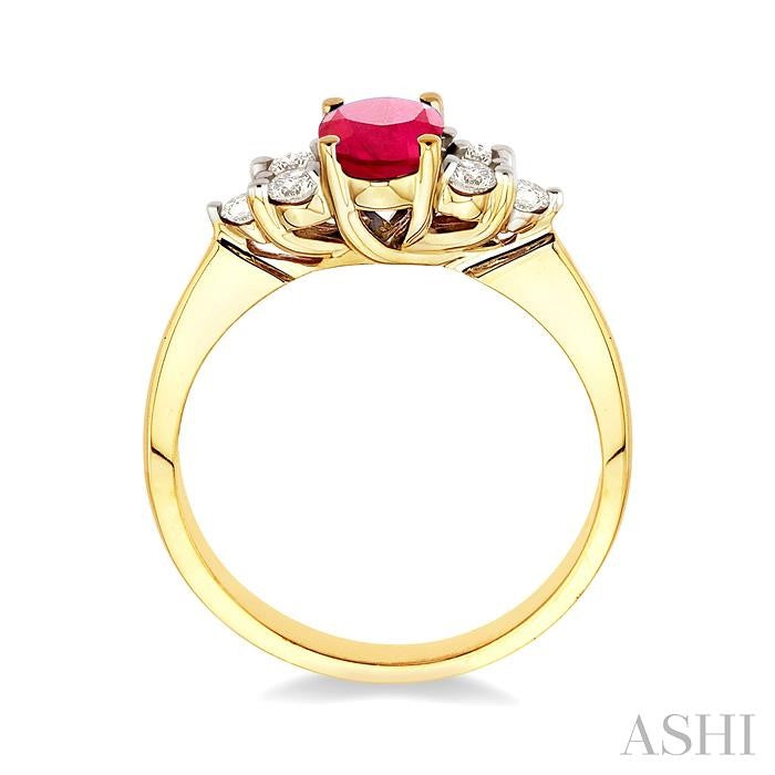 7x5mm Oval Cut Ruby and 1/3 Ctw Round Cut Diamond Ring in 14K Yellow Gold