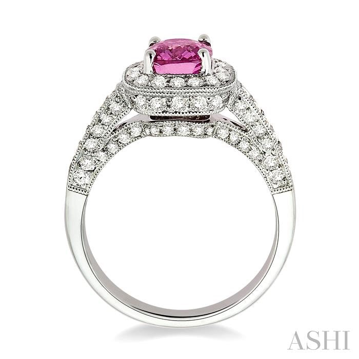 6x6 MM Cushion Cut Pink Sapphire and 7/8 Ctw Round Cut Diamond Precious Ring in 14K White Gold