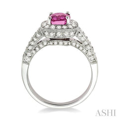 6x6 MM Cushion Cut Pink Sapphire and 7/8 Ctw Round Cut Diamond Precious Ring in 14K White Gold